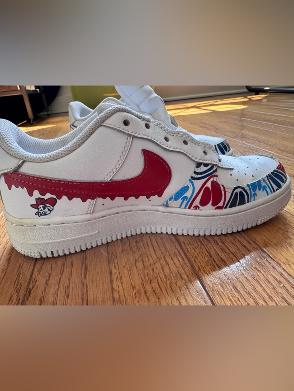 Custom OLE MISS Nike White AF1. Great for GROVING! No laces & slight toe creases